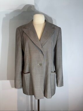 Escada Margaretha Ley Houndstooth Wool Silk Blazer Jacket Size 42 Vintage